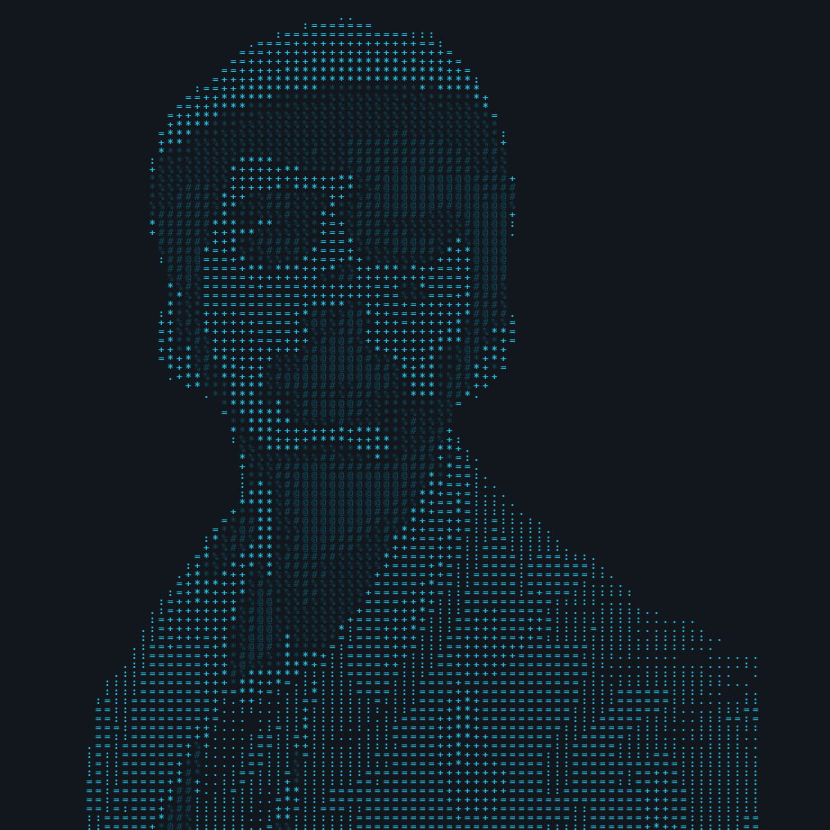 ASCII-art rendered portrait of Balaj Mubeen